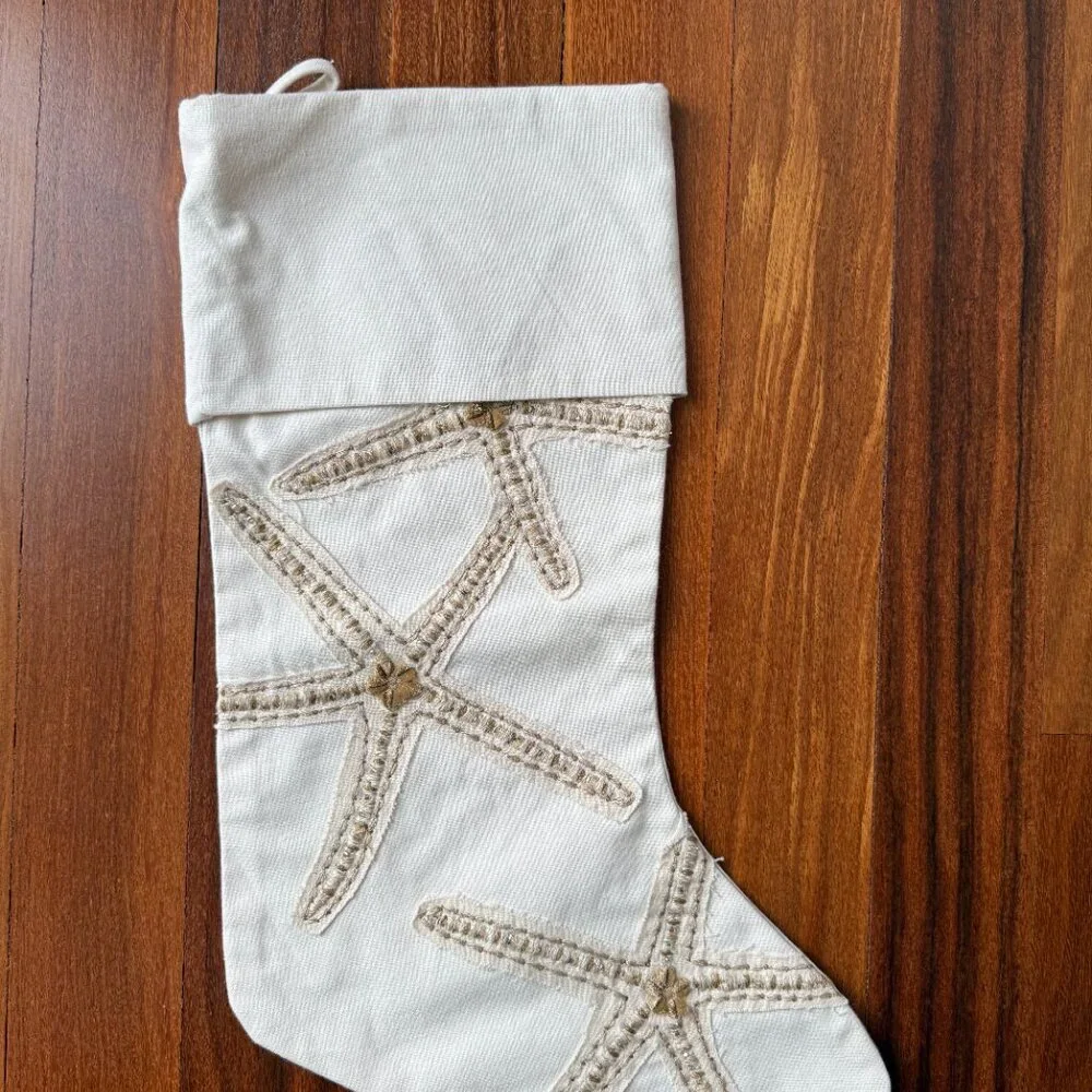 Two (2) Pottery Barn Caicos Starfish Beach Cream Stockings